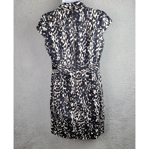 Ann Taylor Dress Womens 8 Black Brown Cream Geometric V-Neck Corpcore Siren - Picture 5 of 16